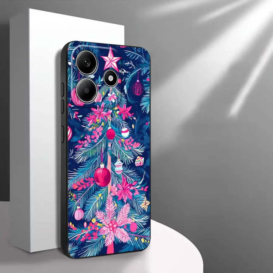 Schwarze weiche Handyhülle für Xiaomi Redmi Note 7 8 13 14 Pro Plus 9 10 11 12 Pro 11s 12s 10S 9S Weihnachtsbaum Rosa