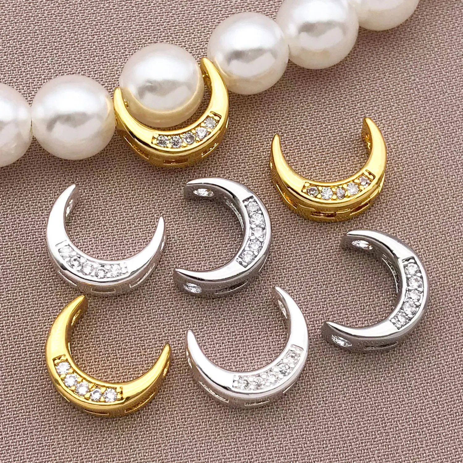 2/4/6pcs Trendy 18K Gold Plated Inlaid Zircon Half Round Frame Beads Spacer Connectors For DIY Necklace Jewelry Making Supplies