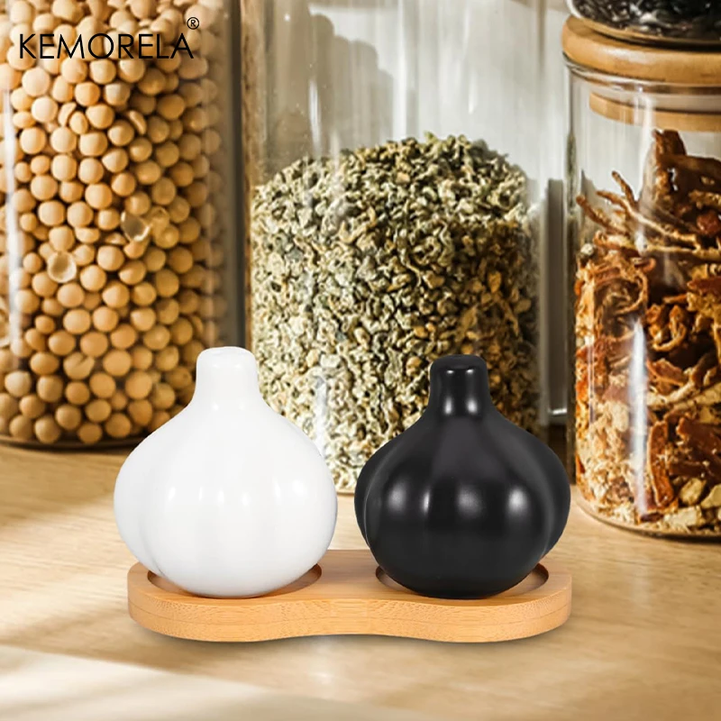 KEMORELA 1 Set Ceramic Garlic Shaped Spice Shakers For Kitchen Seasoning Leak-proof Salt Pepper Shaker Seasoning Bottles