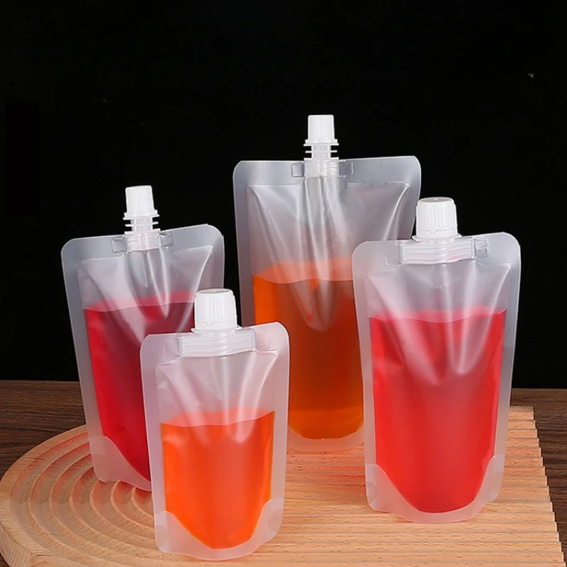 

100pcs Self-supporting Suction nozzle bag disposable thick Frost transparent Takeout beverage Milk tea Portable Packaging bags