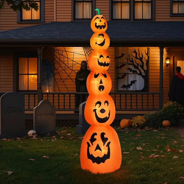 Decoração de abóbora empilhada inflável de Halloween de 9 pés com luzes LED - Decoração externa gigante Jack-o-Lantern, à prova d'água e fácil Setu
