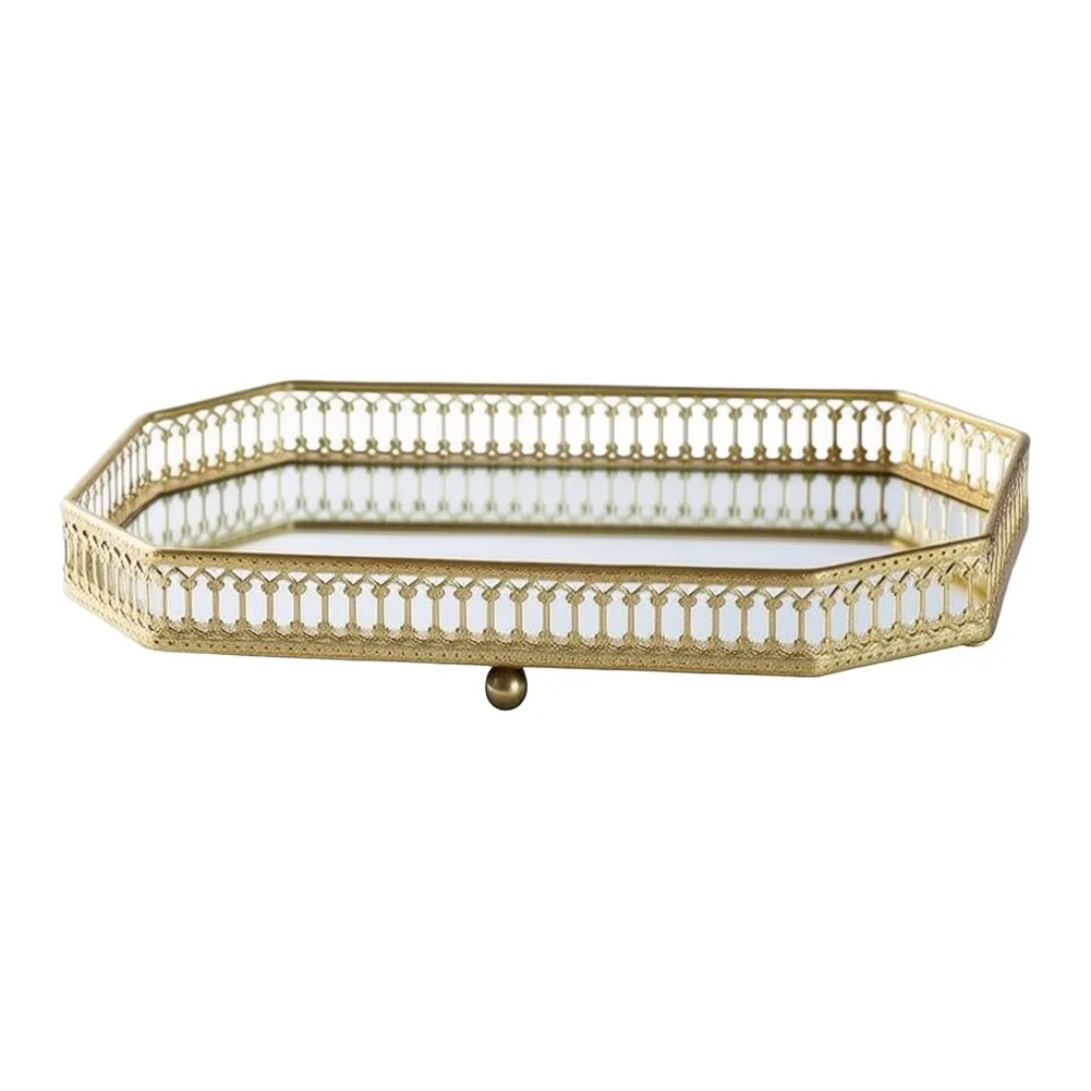 Timeless Gold Mirrored Makeup Jewelry Perfume Organizer Tray for Vanity Table 20 13 4.6cm 28.5 20.5 4.6cm Iron Material