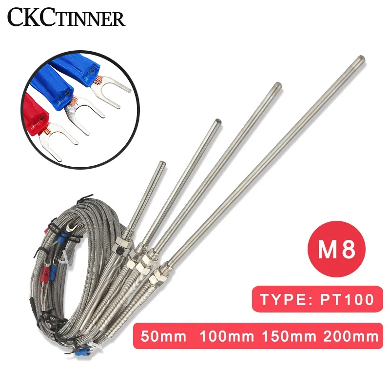 Thermocouple M8 PT100 Type 1m 2m 3m 4m 5m Temperature Sensor 50mm 150mm 100mm 200mm Probe Screw Thread Cable -200-600 degrees