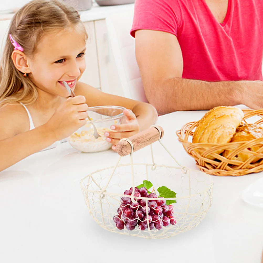 

2pcs Metal Storage Basket Wooden Handle Fruit Vegetable Egg Snack Organizer Wire Mesh Baskets For Kitchen Home Decor Farmhouse