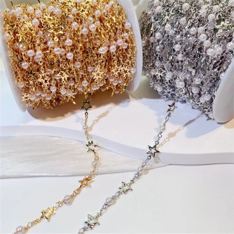 New Gold Color Plated Star Pearl Beads Link Chains For DIY Jewelry Making Necklace Tassel Chain Craft Garment Accessories