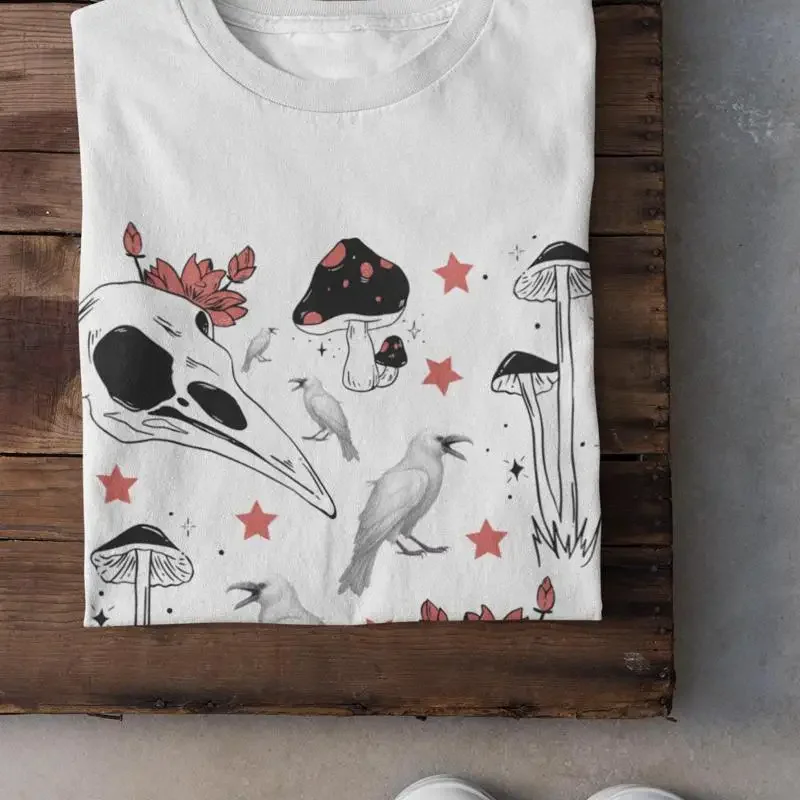 Gothic Cottagecore Raven T Shirt Weirdcore Y2K Crow Alt Clothing Witchy Pastel Goth Grunge Dark Academia Fairy