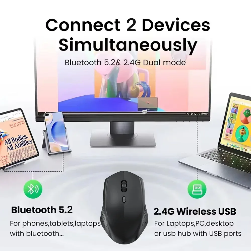 KEBIDUMEI Dual Mode Bluetooth 2.4G Wireless Mouse Rechargeable Silent Mouse Ergonomic Gaming Mice 3 DPI For Laptop Windows MacOS