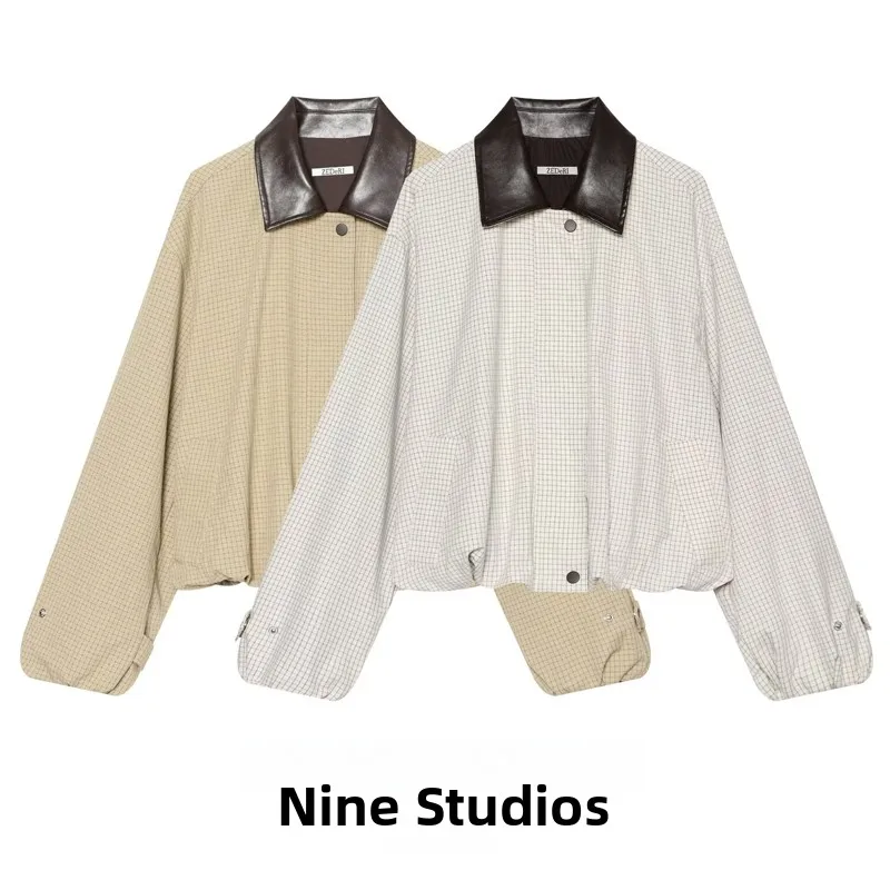 Casual Loose Plaid Color Block Collar Jacket Women's Short Coat NINE ZAR UWH160065 Fashionable Winter Outerwear
