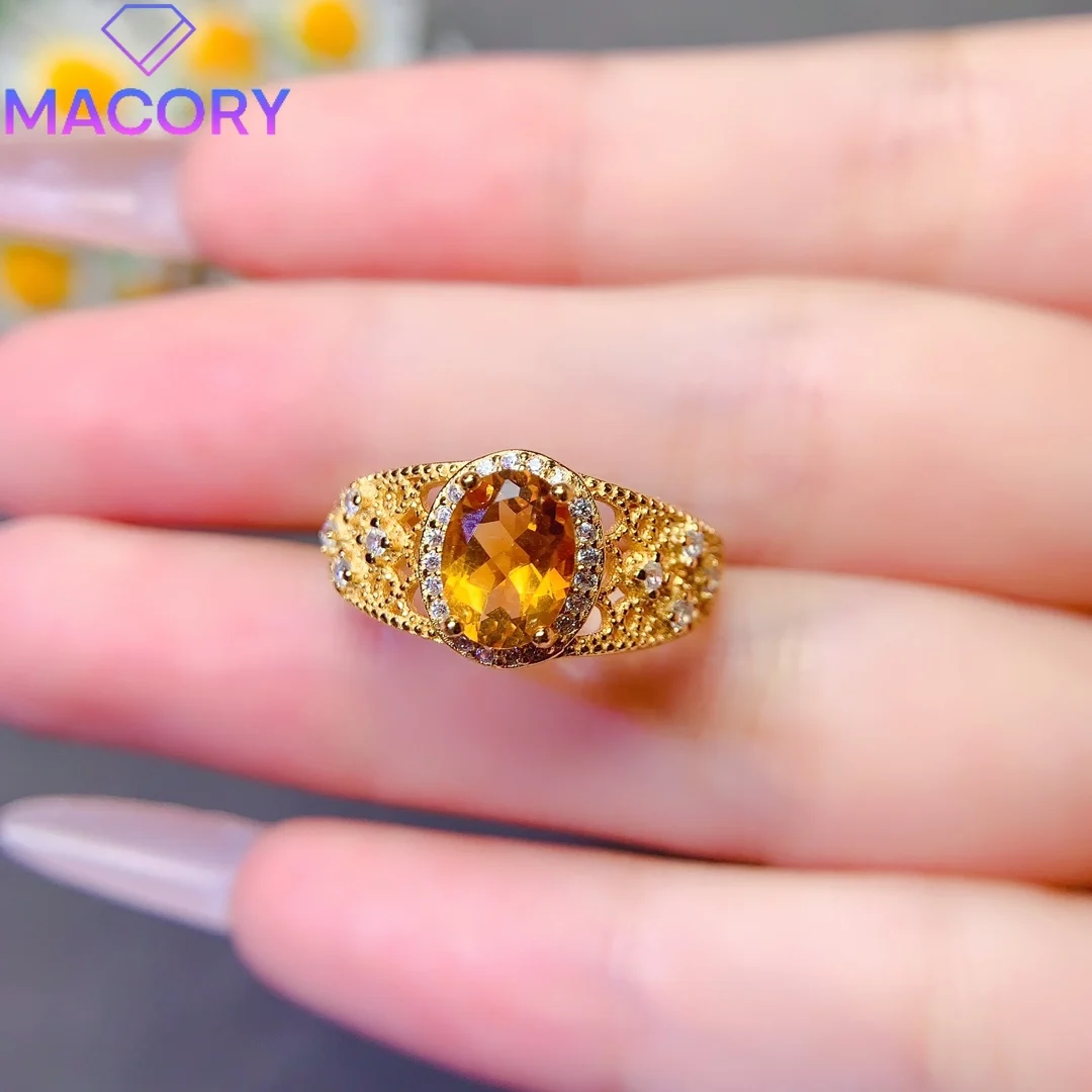 Wedding natural citrine ring female luxury silver 925 jewelry Valentine's Day free gem ring female original order.