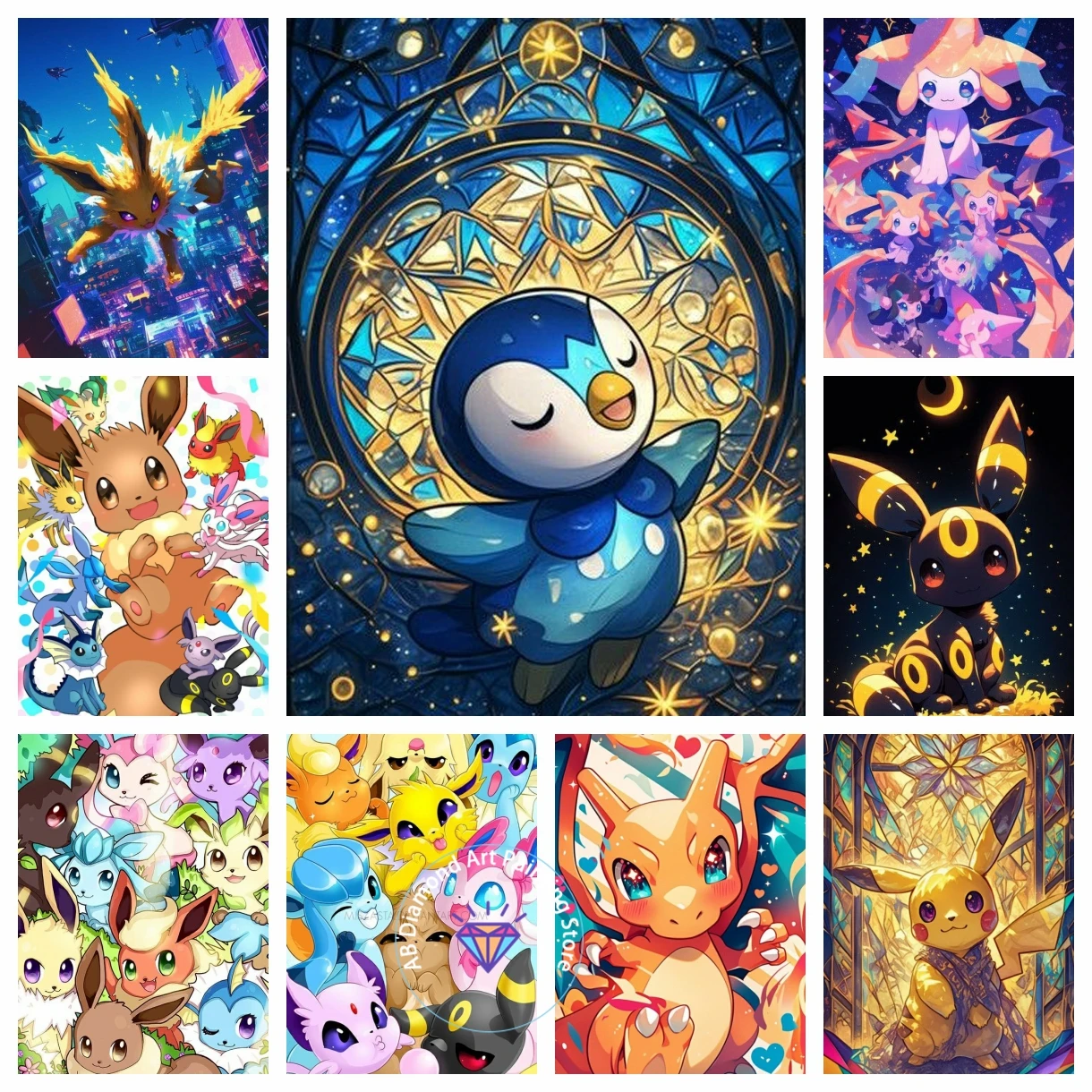 

Pokémon Eevee Mewtwo Charizard Pikachu 5D DIY AB Diamond Painting Kit Stitch Handmade Art Gift Crafts Home Decor Children Gift