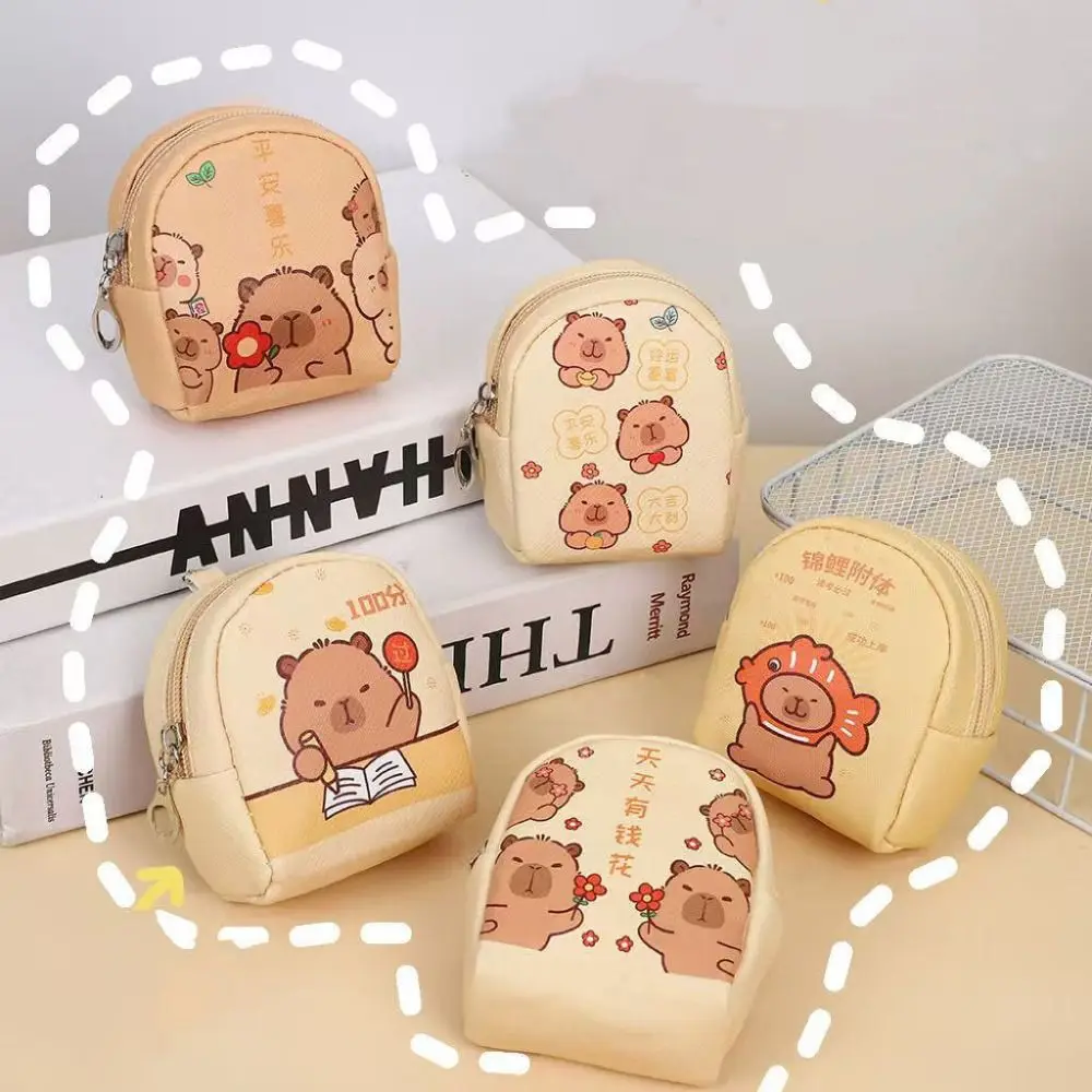 Lovely Small Capybara Coin Purse Japanese Pu Cartoon Leather Wallet Zipper Waterproof Earphone Storage Bag Girls