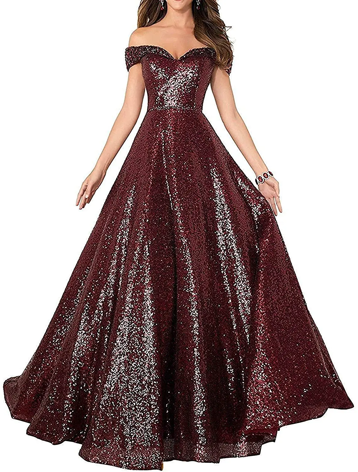 

ANTI Women's Off Shoulder Sleeveless Sweetheart-Neck Long Mermaid Sequin Formal Evening Dresses