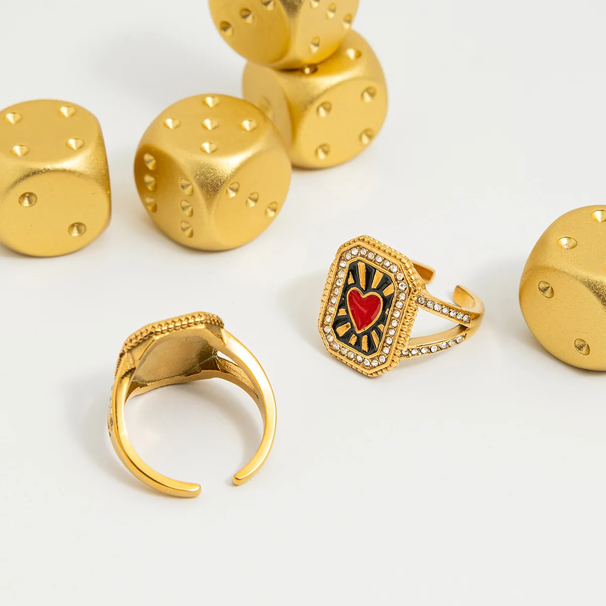 YHTOT Vintage Oil Drop Square Geometric Ring 18K Gold Color Plated Stainless Steel Tarot Card Stackable Ring Women's Jewelry Gif view 6