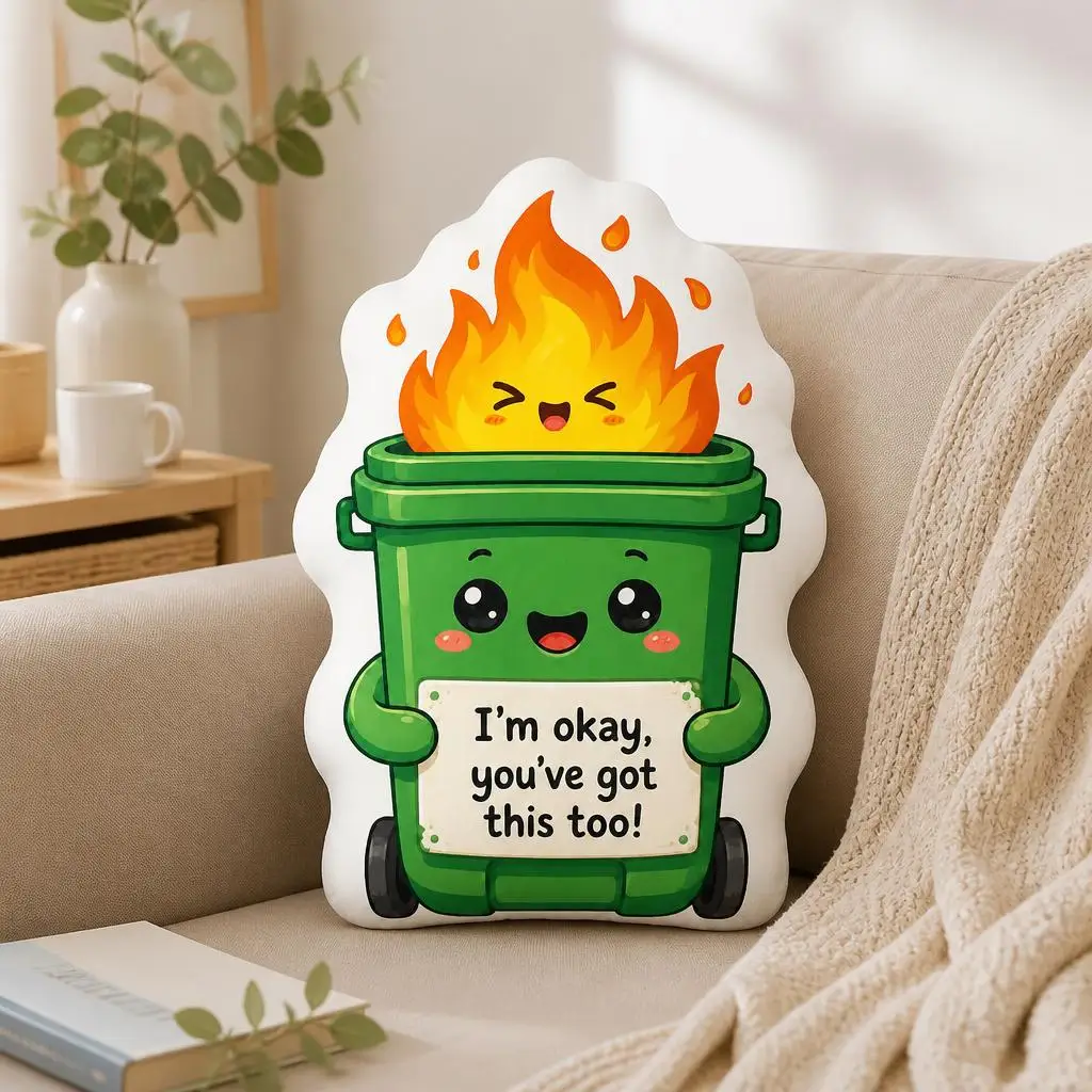 Cute Dumpster Fire Im Okay Encouragement Humor Plush Pillow Cushion Irregular Stuffed Throw Pillow Home Decor Gift Sofa Bed