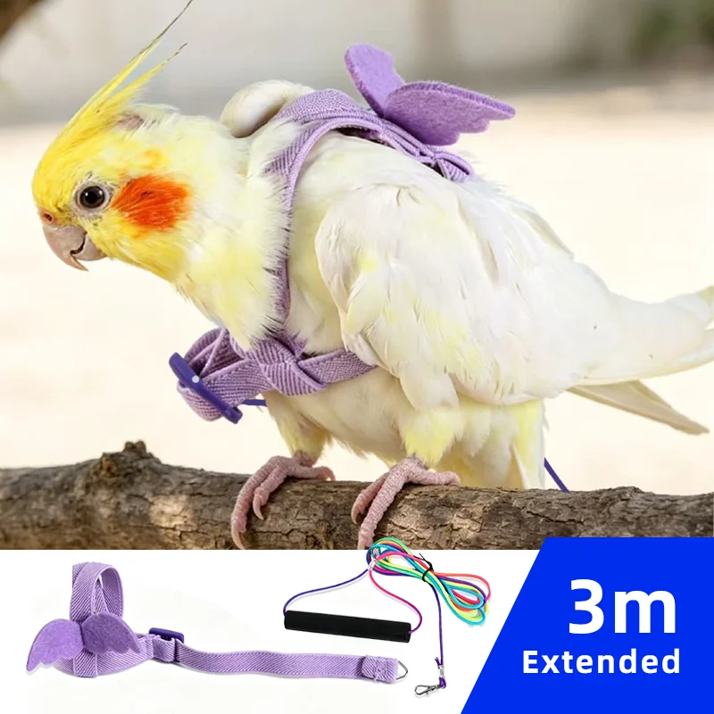 Adjustable lightweight extended anti-bite anti-escape parrot harness leash, outdoor flight training bird walking tool