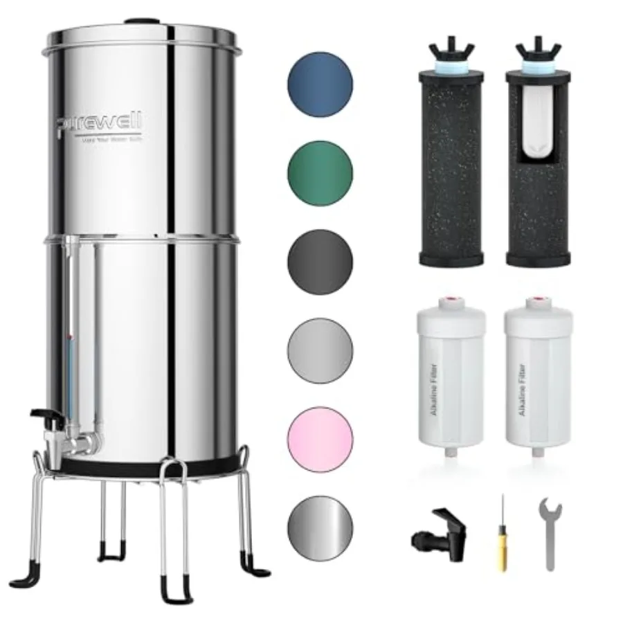 

7-Stage 0.01μm Ultra-Filtration Alkaline Water Filter System with 4 Filters Metal Water Level Spigot and Stand 304 Stainless St
