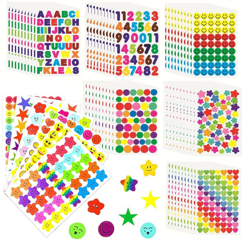 327-2250 Stück Niedliche Notizbuch-Aufkleber Stern Zahlen Buchstaben Belohnungsaufkleber für Lehrer Eltern Kinder Geschenk Spielzeug – Detail 1