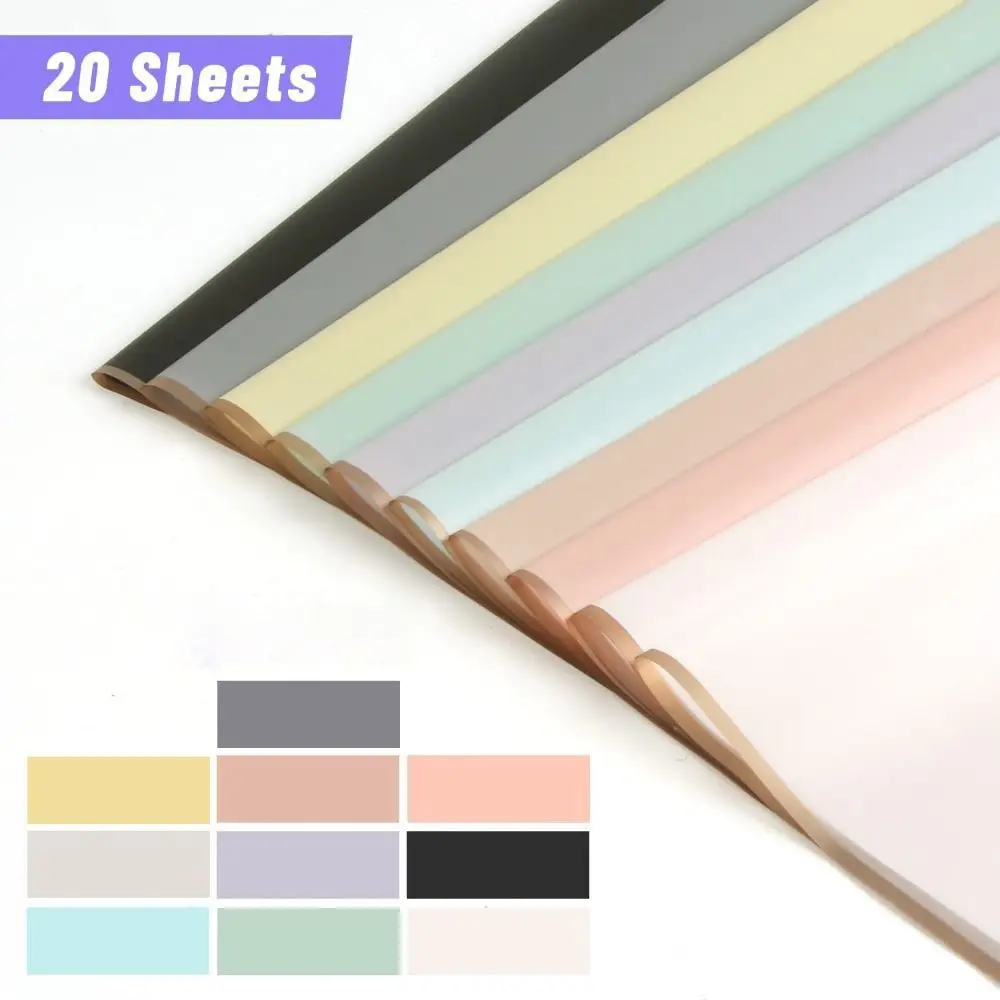 

20 Sheets 9 Colors Flower Wrapping Paper Gold Edge Half Transparent Bouquet Wrapping Paper Waterproof Flower Paper