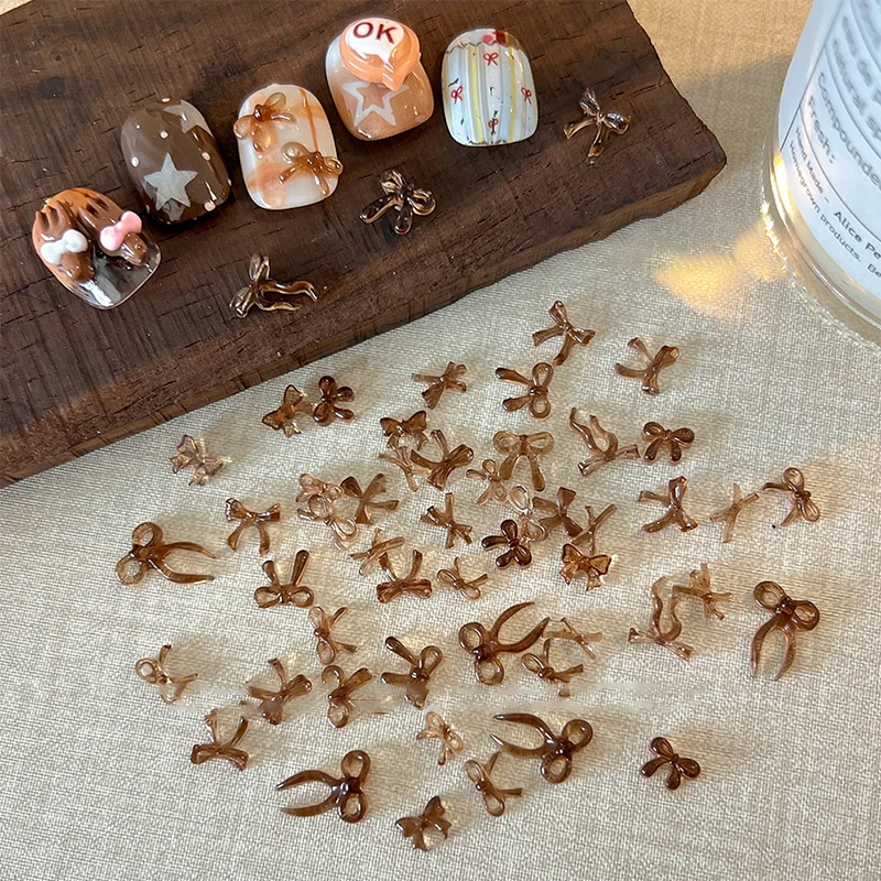 50pcs Cute Bow Bear Capybara Resin Nail Art Decorations 3D Butterfly Nail Charm Jewelry Fashion DIY Accessories Manicure