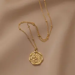 316L Stainless Steel Gold Color Round Relief Flowers Pendant Necklace For Women Fashion Girls Chain Jewelry Party Gifts