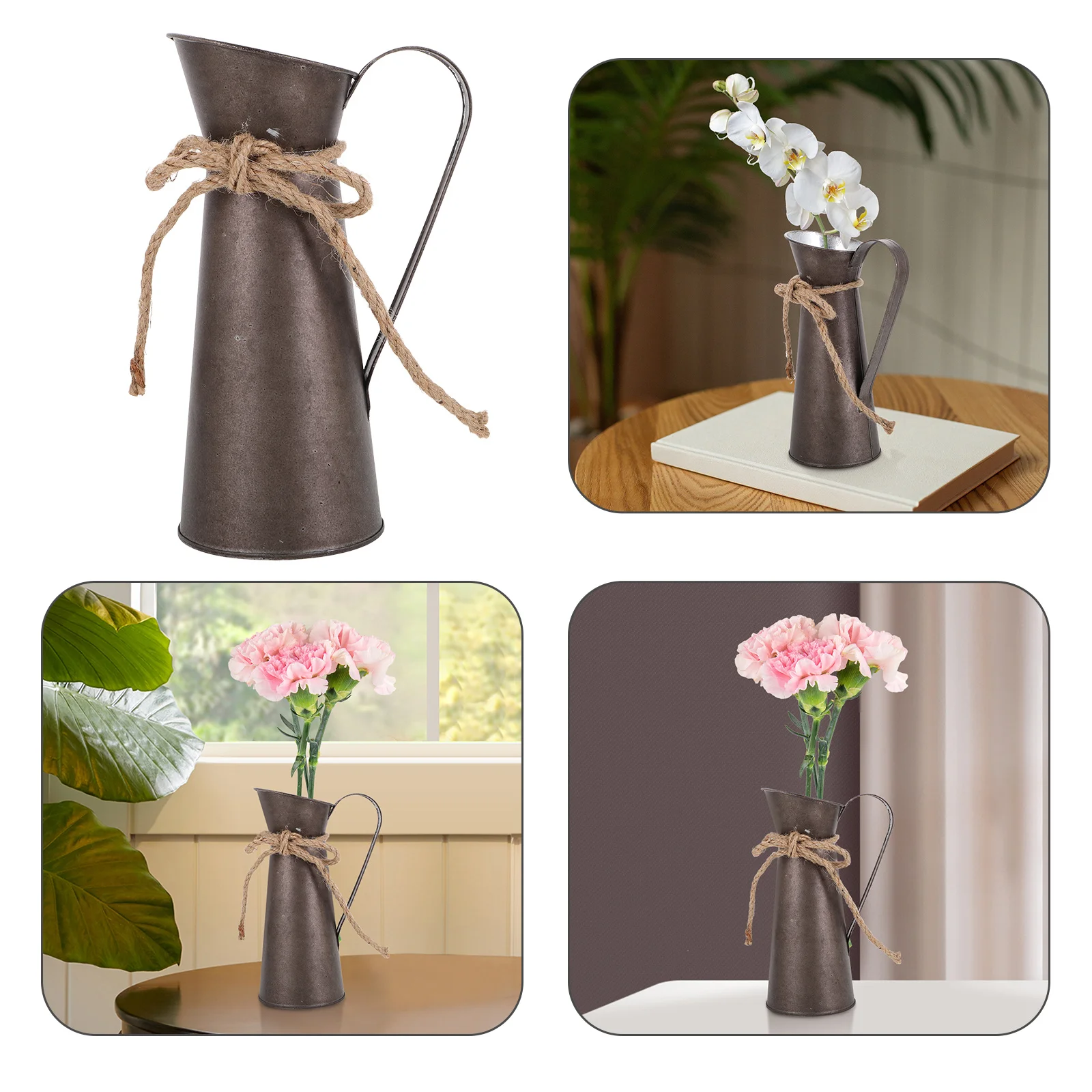 

1pc Vintage Iron Flower Bucket Sturdy Metal Vase For Home Decor Artistic Flowerpot Dried Flowers Holder Farmhouse Jug Vase