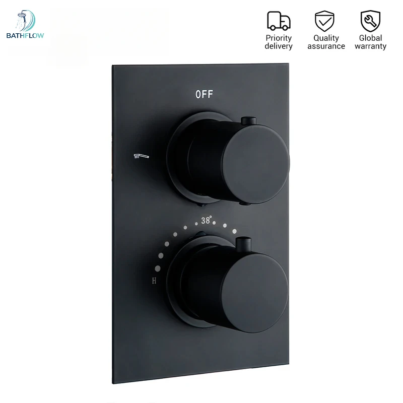 Brass Black Double-Handle Embedded Thermostatic Cooling And Heating Control Valve Bathroom Shower Faucet