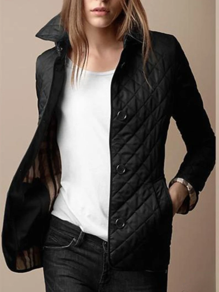 Abrigo acolchado, chaqueta de invierno para mujer, chaquetas con cuello vuelto para mujer, elegancia 2023, ropa de calle cálida de un solo pecho para oficina para mujer