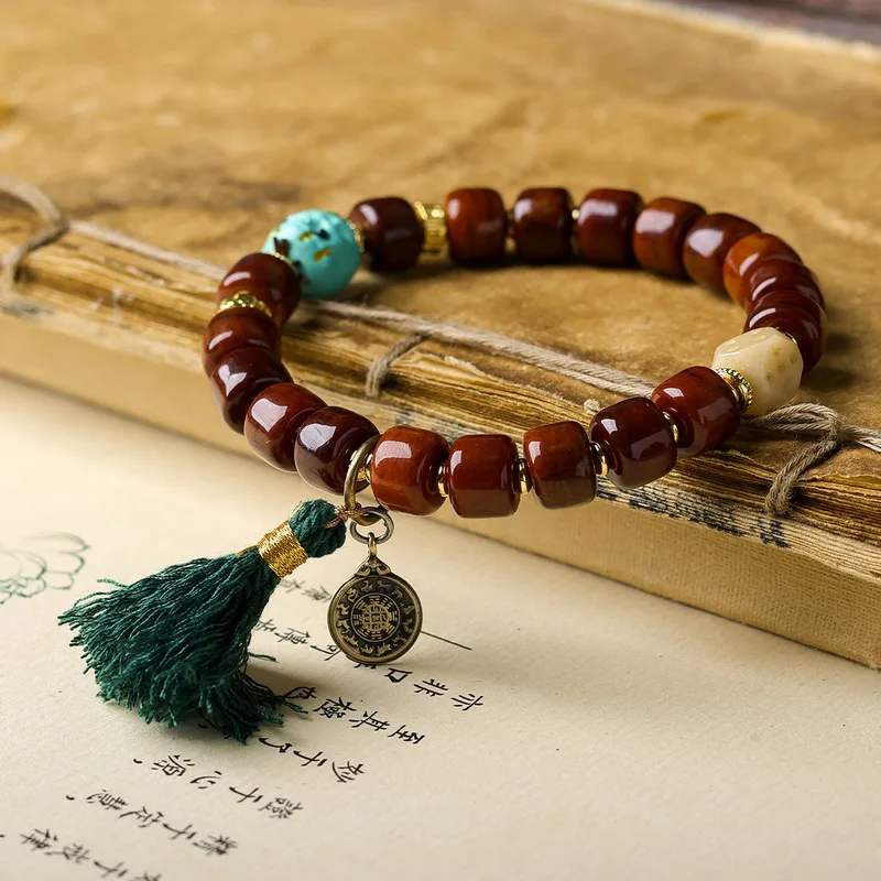 Tibetan- bone bucket beads, turquoise nine-grid copper accessory , ethnic style bracelet