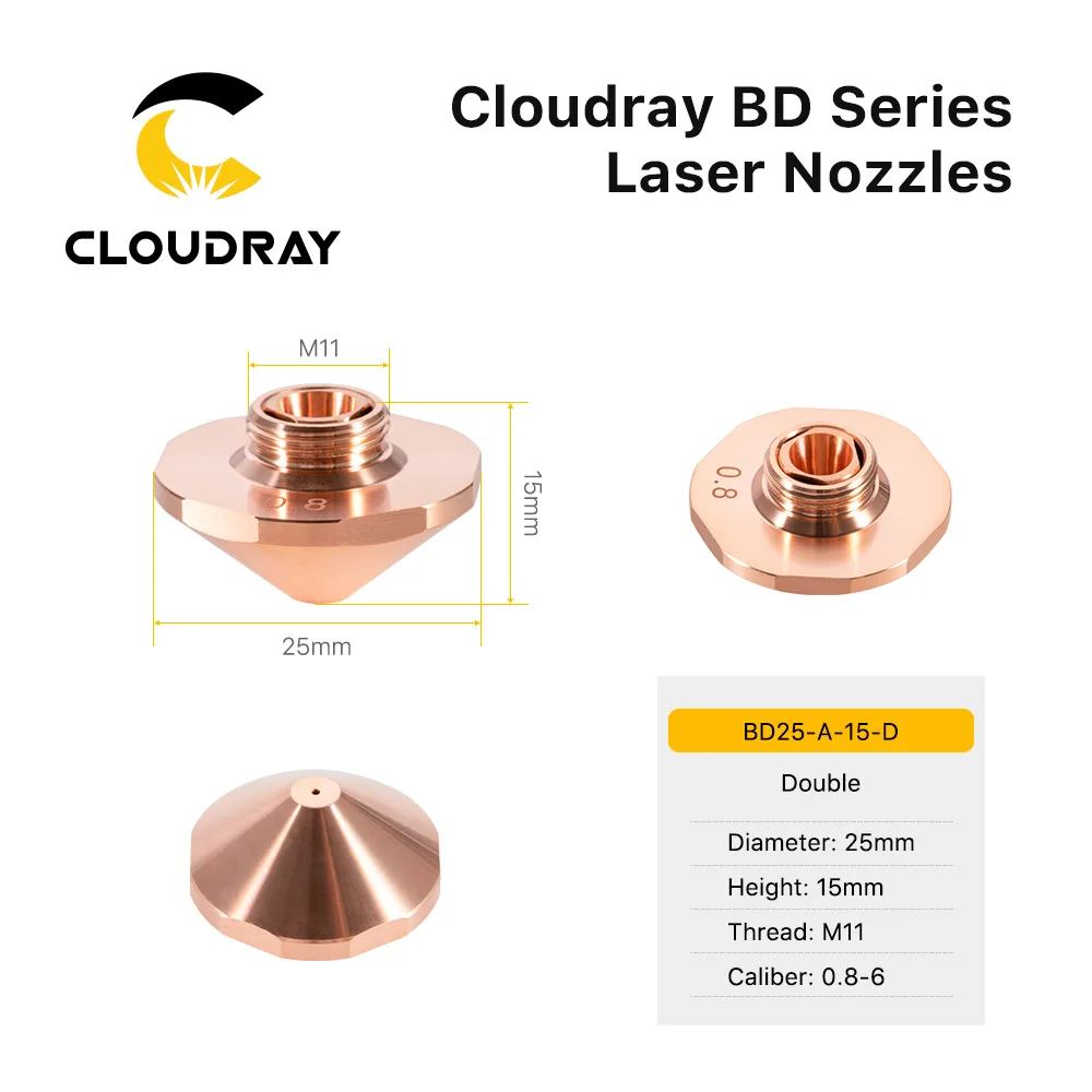 Cloudray-Tête de coupe de fibre OEM, buses laser, couches simples et doubles, calibre 0.8-6.0mm, série BD, diamètre 25mm