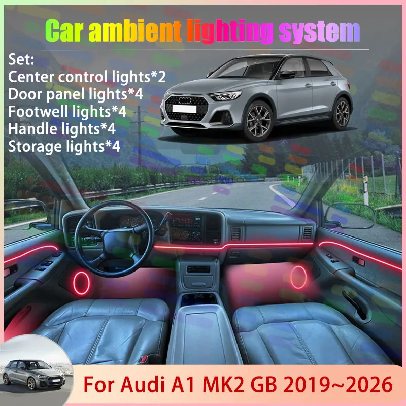 

For Audi A1 MK2 GB 2019~2026 2020 2021 2022 2023 2/18 in 1 Car Atmosphere Light Lamp RGB Shade Ensemble Streamer Atmosphere Set