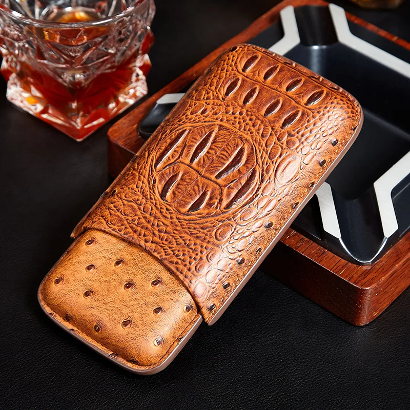 Portable Cigar Holster with Ostrich Print, Cigar Case, Cigar Case, Holds 3Pcs Pack, Crocodile Print