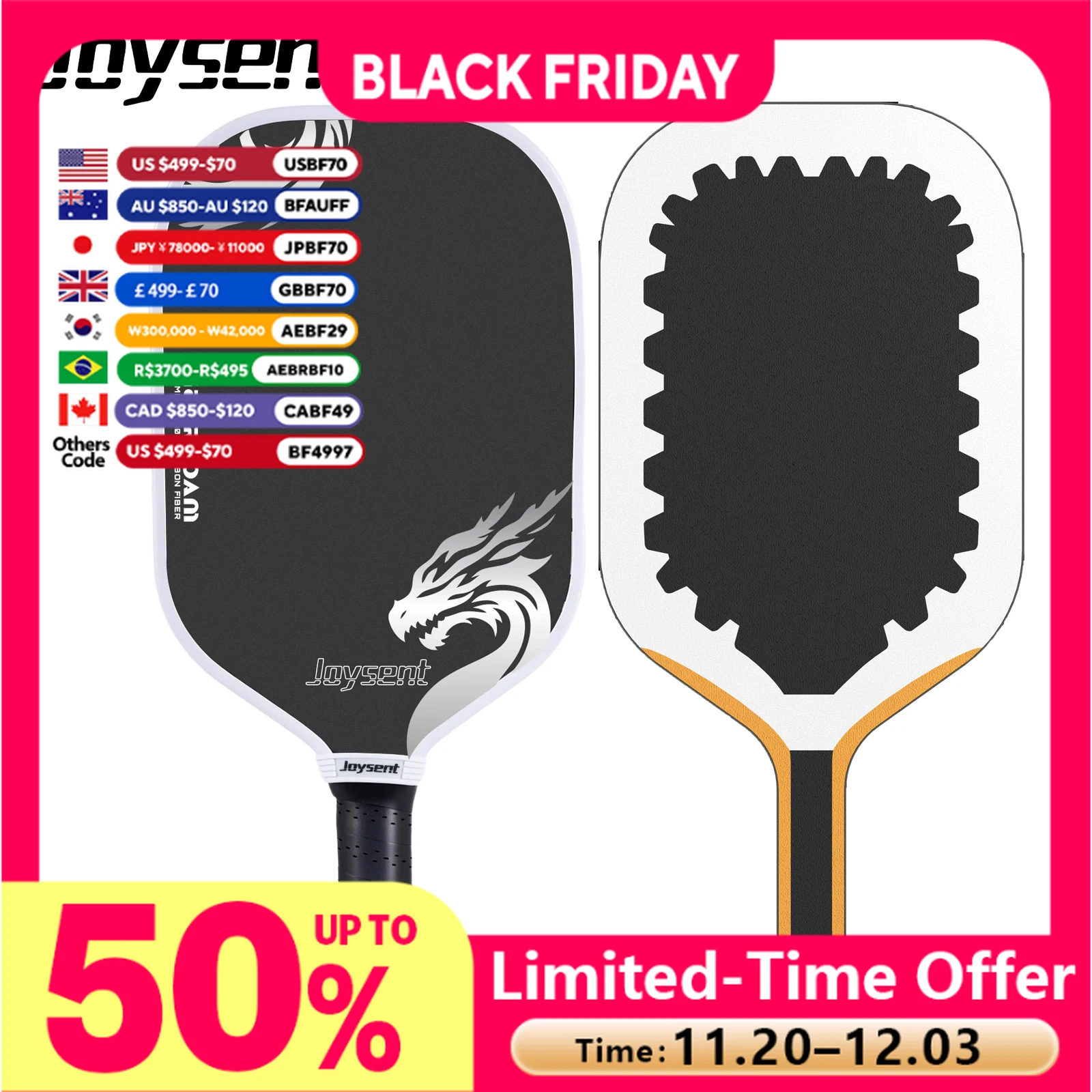 

Pickleball Paddles Trufoam Epp Foam Gear T700 Необработанное углеродное волокно Термоформованный контроль вращения Power Joysent Ракетка Dragon Легкий вес