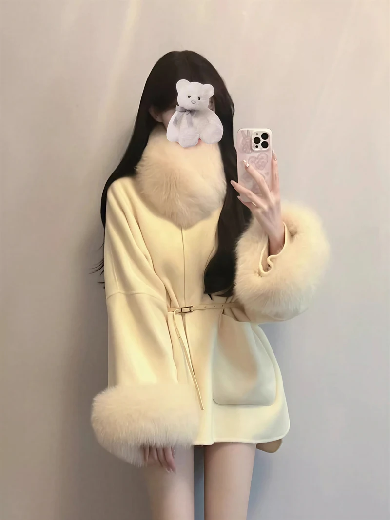 Abrigos de mezcla de lana para mujer, abrigo de lana naranja de otoño, franela minimalista, ajustado a la cintura, plegable, para banquete, universidad, ocio, moderno Ins