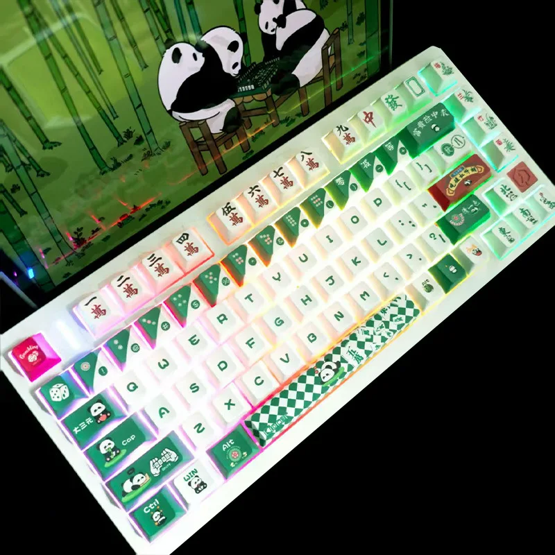Panda mahjong theme personalized original PBT five-sided sublimation keycap for mechanical keyboard 68/75/87/10