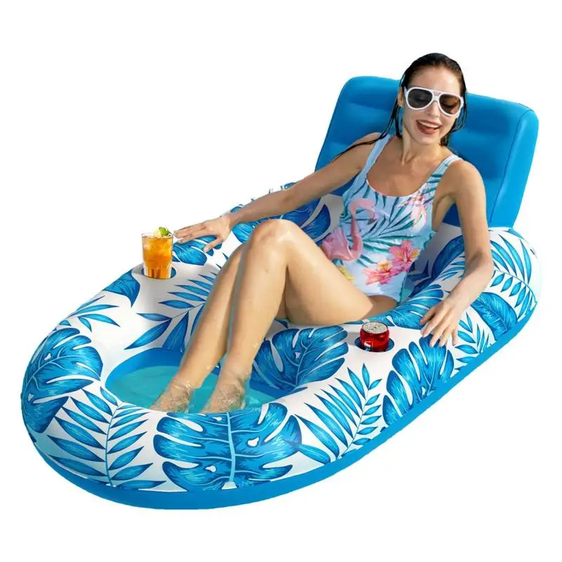 

Tanning Pool Float PVC Float Raft With Head Pillow Pool Floating Chair With Cup Holder For Lakes Ponds Beach Parties Swimming