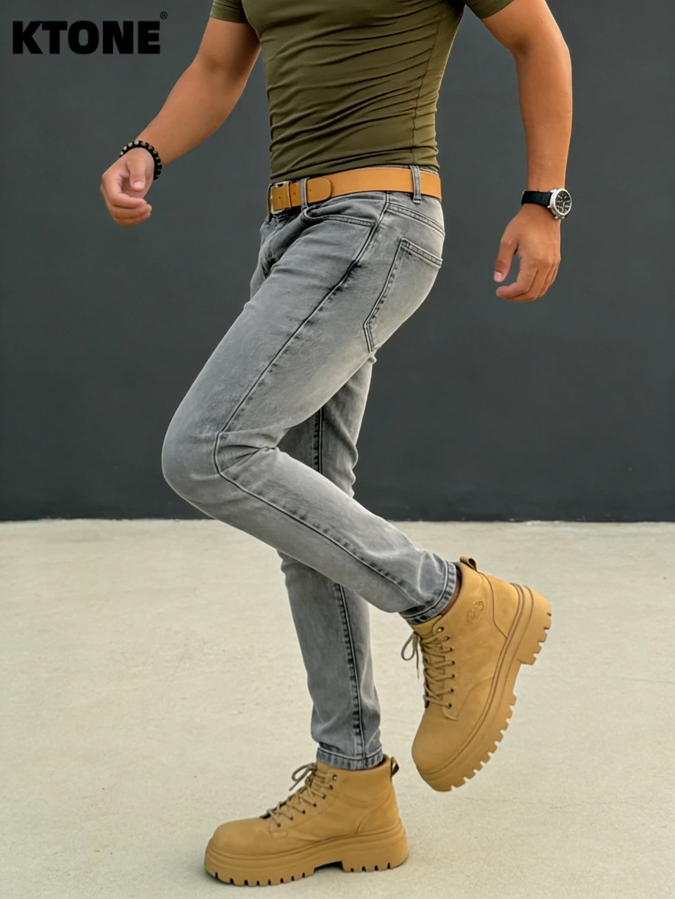 

Trendy Gray Slim Jeans Pant For Man Y2K Original Drip Fashion Daily Denim No accessories or belts included