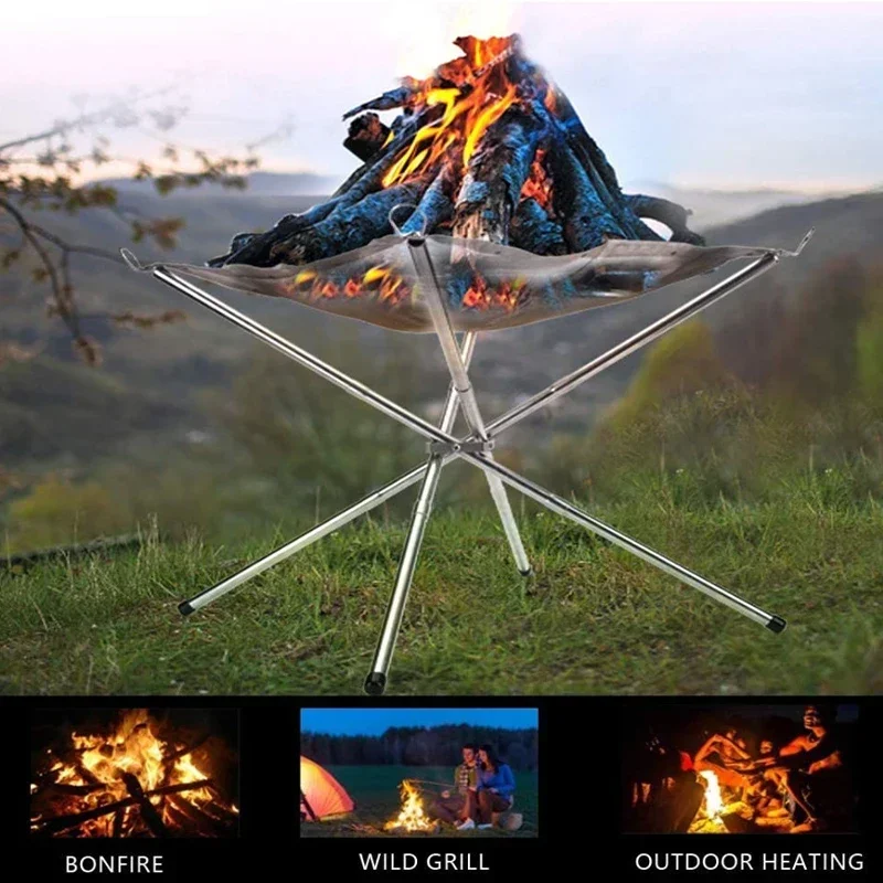 Portable Outdoor Fire Pit Camping Fire Pit Foldable Mesh Fire Pits Fireplace for Camping, Campfire,Carrying Bag Included