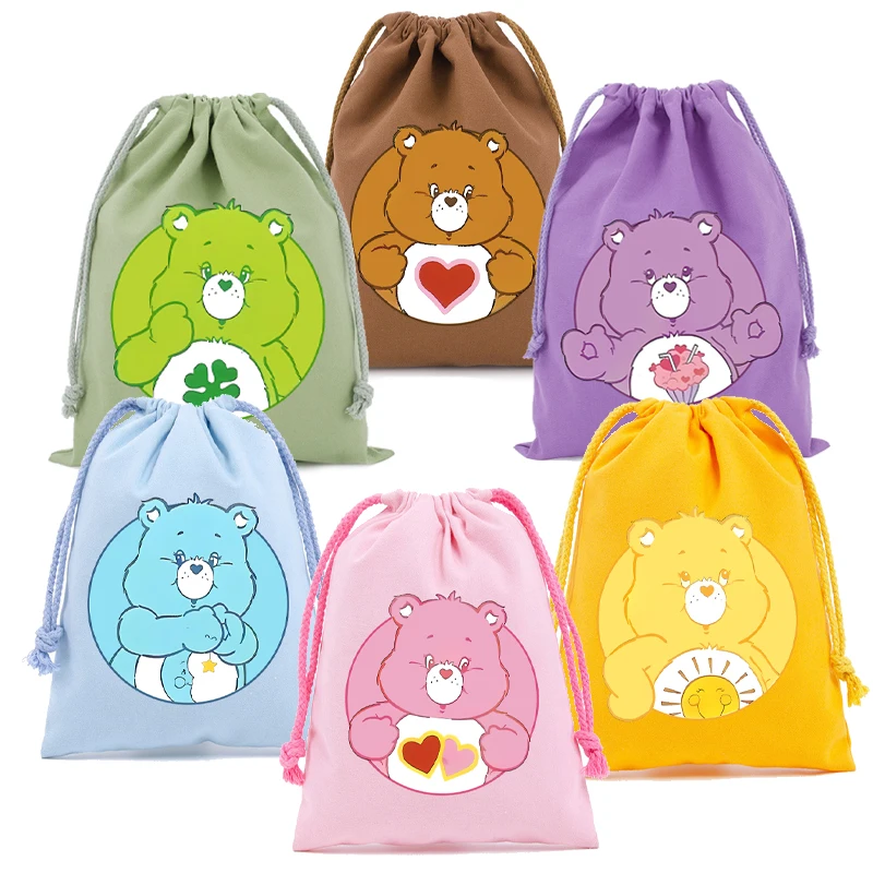 Cute Care Bears Drawstring Bag New Girls School Coin Purse Women Travel Organizer Makeup Pouch Kids Stationery Pencil Case Gift