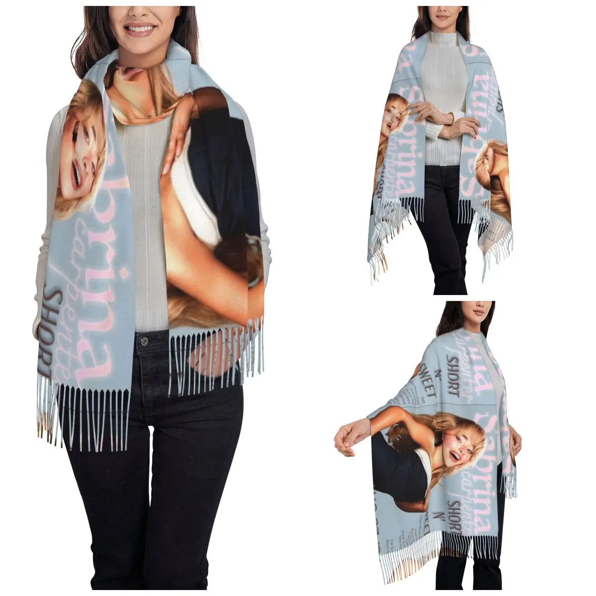 Sabrina Carpenter Short N' Sweet Tour Scarf for Women Winter Warm Shawls and Wrap Long Scarves with Tassel Daily Wear