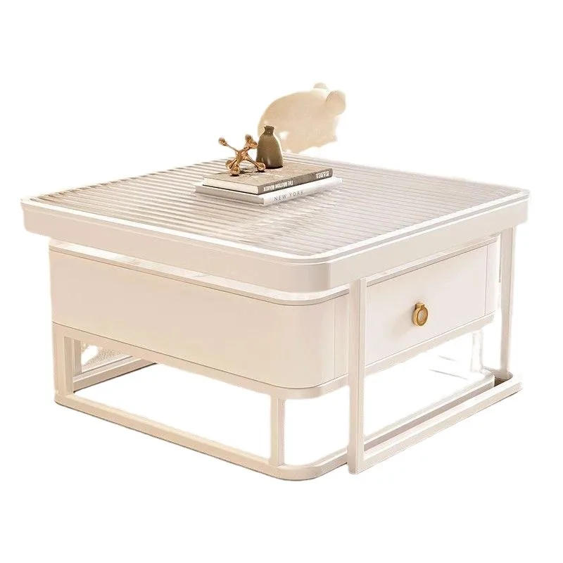 

Cream style light luxury white rock board tea table combination, small-sized living room, simple and modern home use