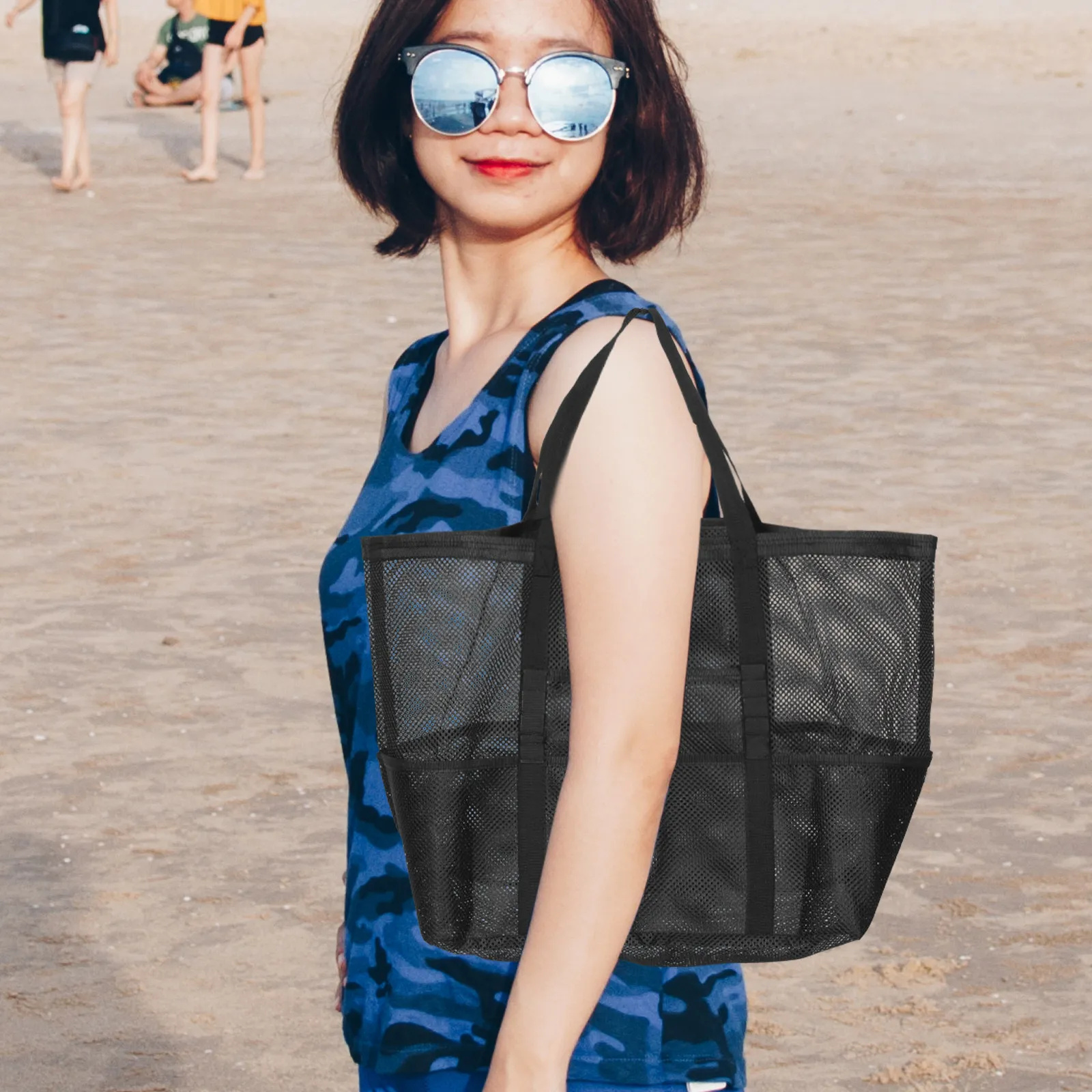 

Extra Large Beach Tote Bag for Swimming Pool Trips Lightweight Mesh Design with Handle and Zipper Compartment for Ladies