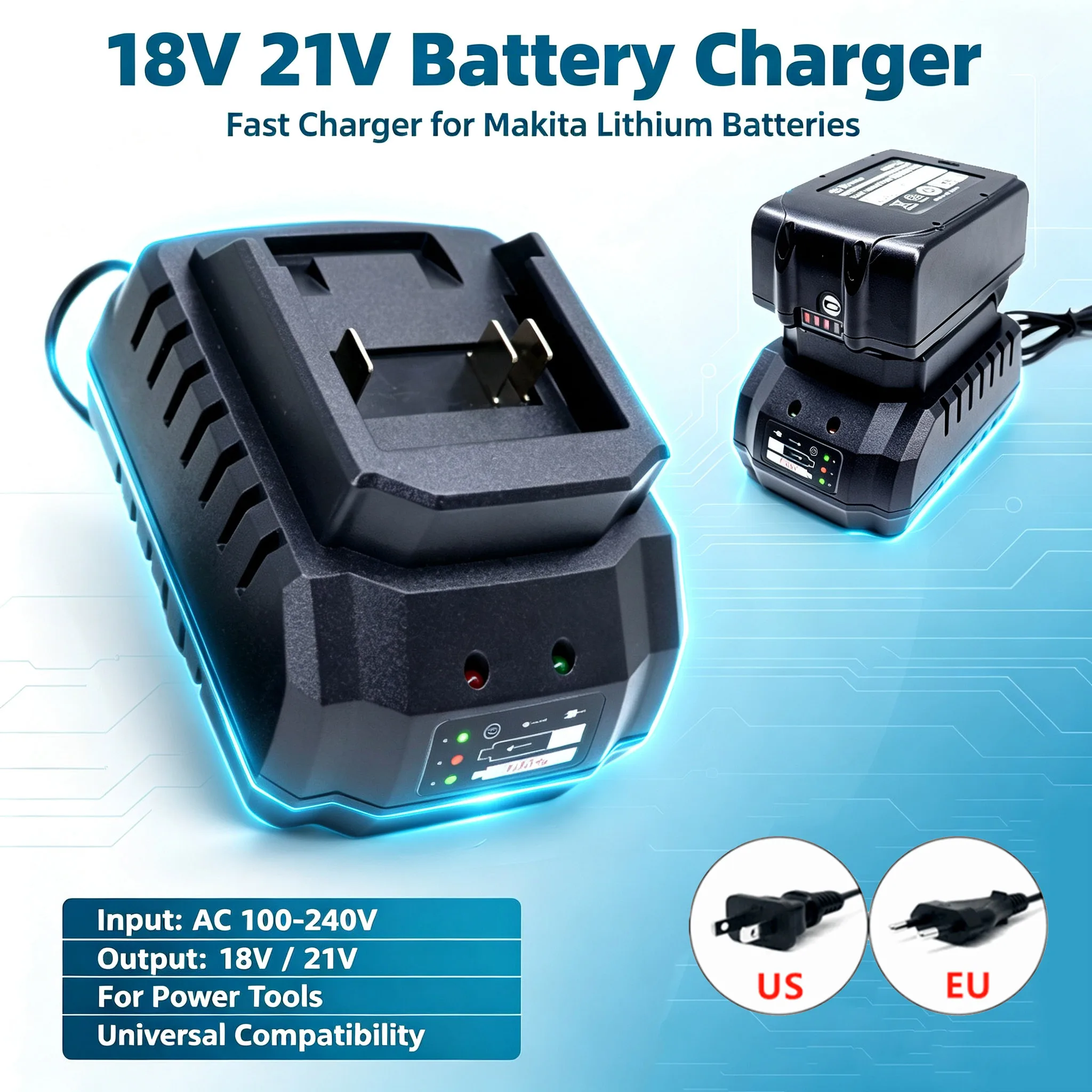 For Makita Model 18V 21V Universal Battery Charger Li-ion BL1415 BL1420 BL1815BL1830 BL1860 Drill Electric Tool Battery Charger