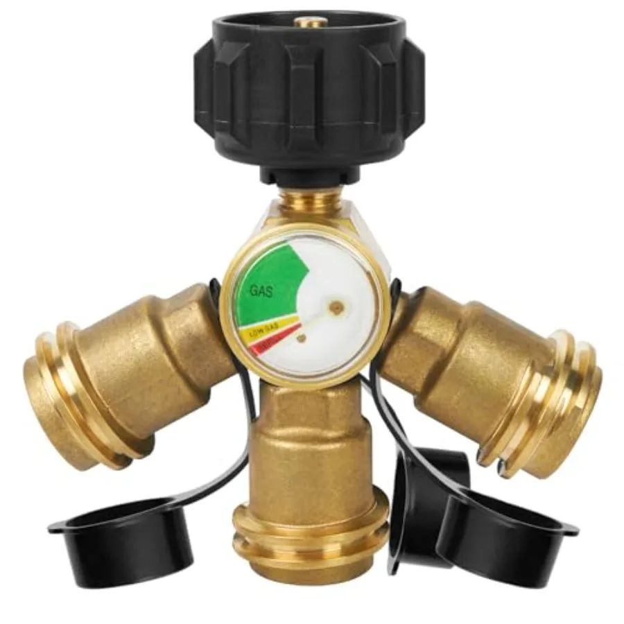 

GASPRO Propane Splitter with Gauge, 3 Way Propane Tank Splitter for 5-40LB, Perfect for Gas Grills, Heaters, Camping Stoves, BB