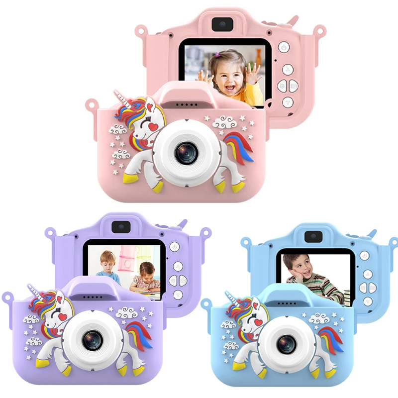 3D Cartoon Digital Camera Animal Unicorn 48MP Children Mini Camera Toy Take Pictures And Videos Play Games Dual Camera For Kids