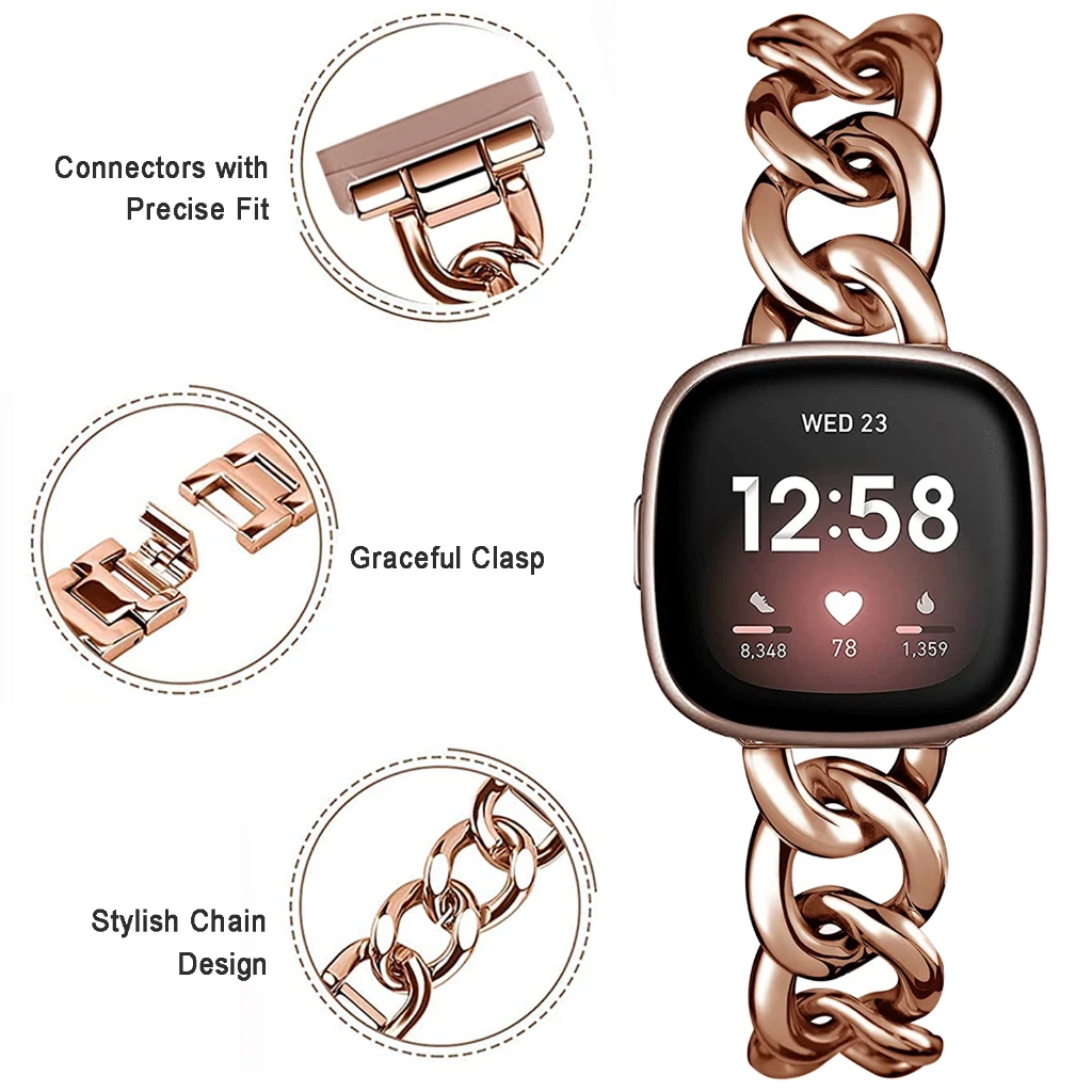 Chain Metal Watch Band For Fitbit Versa 4 Strap Fitbit Sense Fitbit Versa 3