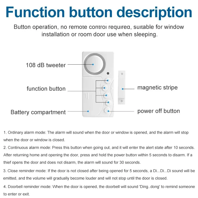 Wireless Door And Window Alarm 108dB Anti-theft System Smart Home Refrigerator Open Reminder Doorbell Door Magnetic Sensor Alarm