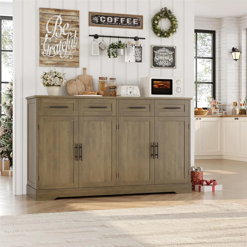 خزانة جانبية كبيرة مقاس 60 بوصة مع مساحة تخزين، وخزانة تخزين بوفيه المطبخ بطول 36 بوصة مع 4 أدراج، وخزانة بار القهوة الحديثة مع #4