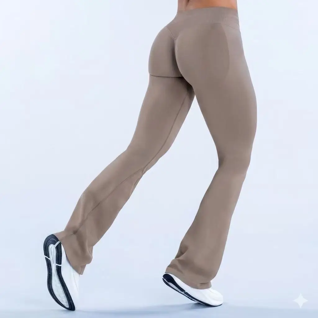 New Full Matte Nylon Regular Pants, Flat Waist, Tight Hip Lifting, Bell Bottom Pants, Seamless Fitness Bell Bottom Pants 4