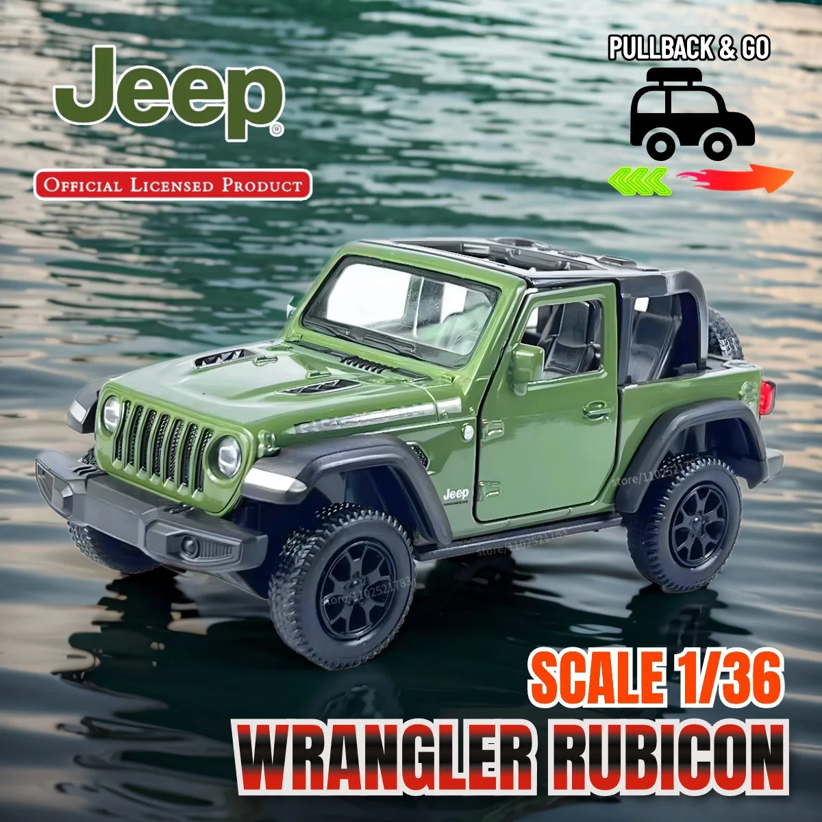 1:36 Jeep Wrangler Rubicon Car Model Repilca Scale Vehicle Miniature Art Figure Collection Hobby Kid Toy for Boy Xmas Gift