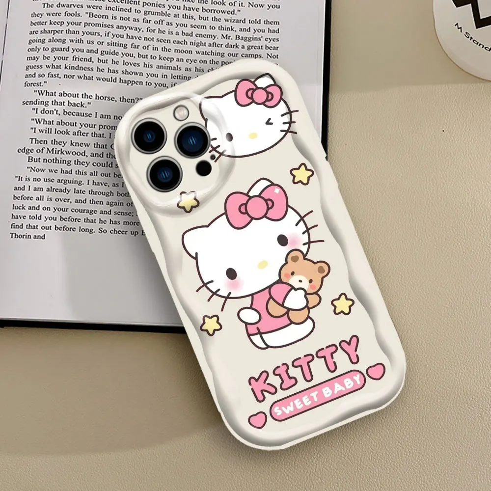 Hello Kitty Kuromi Melody Pochacco Pompom Purin Phone Case For iPhone 15 14 13 12 11 Pro Max Mini 7 8 Plus X XS XR 3D Wave Cover